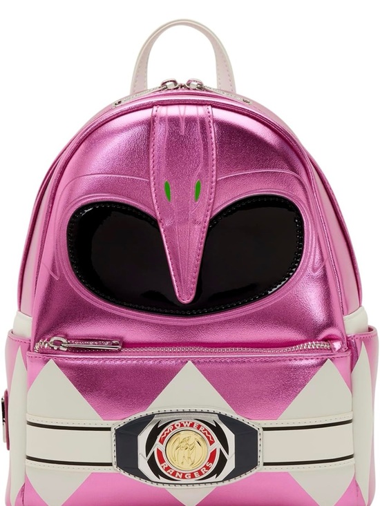 Loungefly Handbags - Loungefly Metallic Pink Power Ranger Mini Backpack with Black Visor